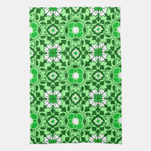 Linge De Cuisine Carrelage marocain floral, émeraude et vert citron