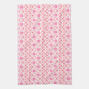 Linge De Cuisine Carrelage marocain rose et rouge motif aquarelle