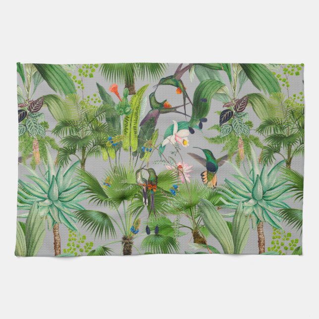 Linge De Cuisine Carrelage, tropical, fleurs, oiseaux, colibri, (Horizontal)