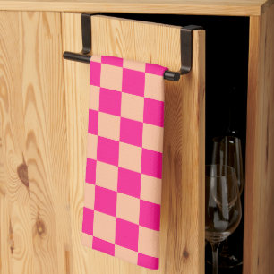 Linge De Cuisine Carrés à carreaux pêche rose chaud géométrique rét