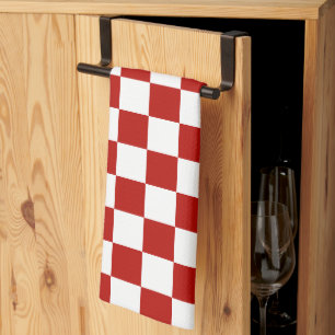 Linge De Cuisine Carrés à damier rouge blanc géométrique rétro