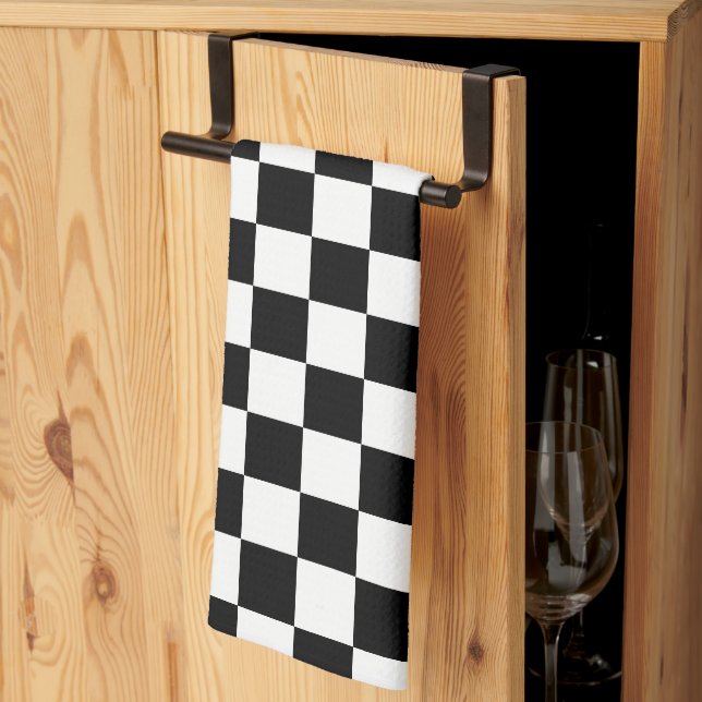 Linge De Cuisine Carrés à damiers noir et blanc géométrique rétro (Pliage en tiers)