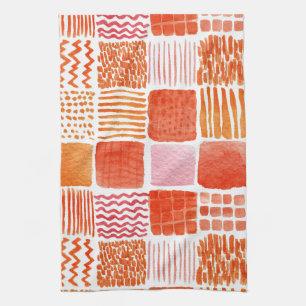 Linge De Cuisine Carrés d'aquarelle   Boho chaud Abstrait