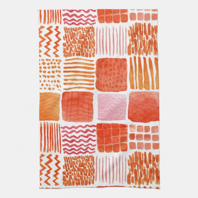 Linge De Cuisine Carrés d'aquarelle | Boho chaud Abstrait (Vertical)