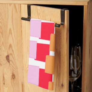 Linge De Cuisine Carrés Fantaisistes Rouge Orange Rose