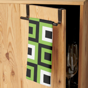 Linge De Cuisine Carrés géométriques motif vert blanc noir