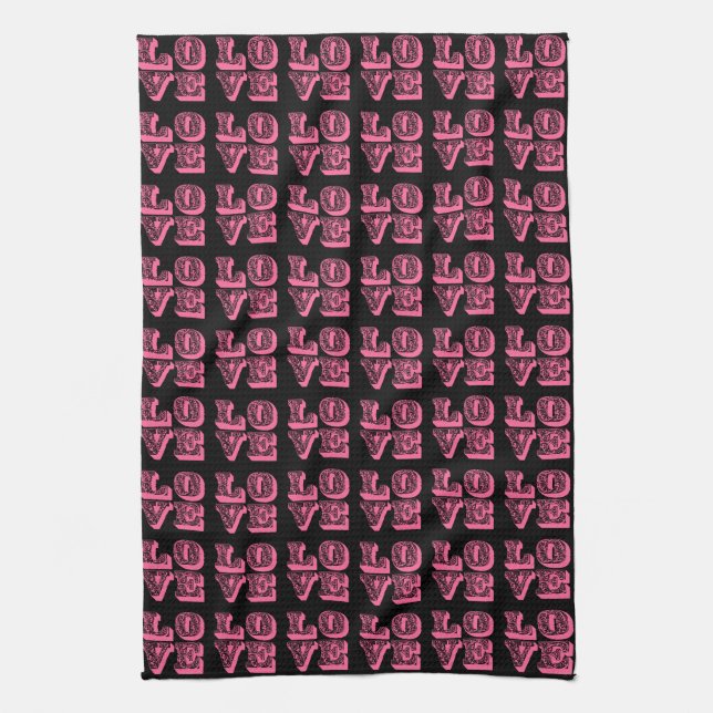 Linge De Cuisine Carrés Rétro AMOUR (Vertical)