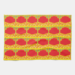 Linge De Cuisine Carrés rouges en plusieurs motifs avec bleu jaune