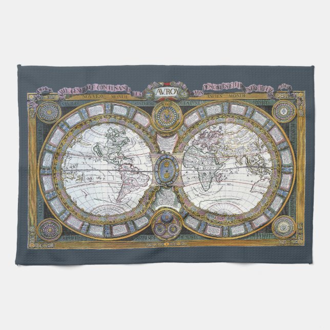 Linge De Cuisine Carte ancienne du monde par Claude Auguste Berey (Horizontal)