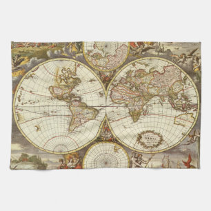 Linge De Cuisine Carte ancienne du Monde par Frederick de Wit, vers