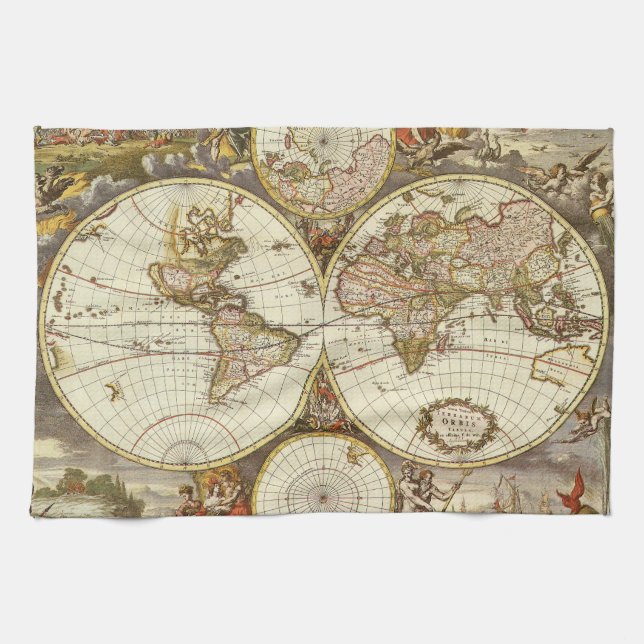 Linge De Cuisine Carte ancienne du Monde par Frederick de Wit, vers (Horizontal)