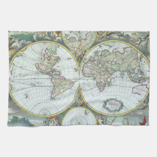 Linge De Cuisine Carte antique du monde du 17e siècle, Frederick De