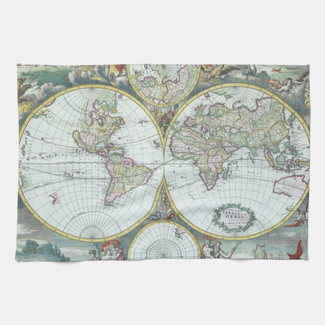 Linge De Cuisine Carte antique du monde du 17e siècle, Frederick De (Horizontal)