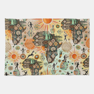 Linge De Cuisine Carte d'Afrique Éléments Tribaux Décoratifs Motif