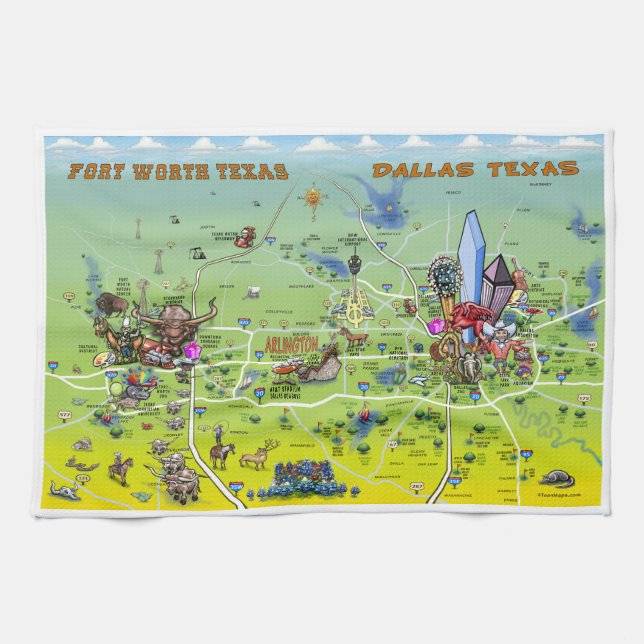 Linge De Cuisine Carte de Dallas Fort Worth (Horizontal)