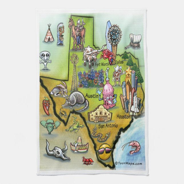 Linge De Cuisine Carte de dessin du Texas (Vertical)