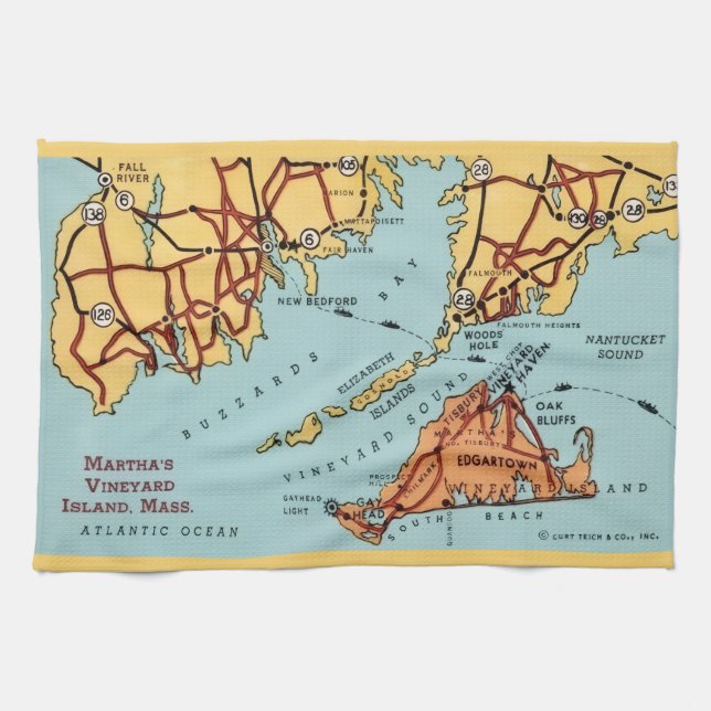 Linge De Cuisine Carte de la côte de Martha's Vineyard  (Horizontal)