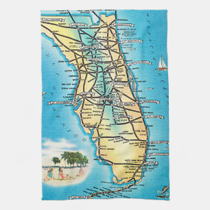 Linge De Cuisine Carte de la Floride Vintage avec les autoroutes