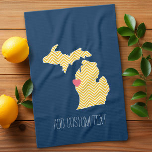 Linge De Cuisine Carte de l'État du Michigan avec cœur d'amour pers