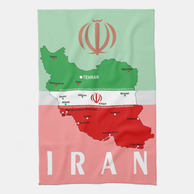 Linge De Cuisine Carte de l'Iran avec drapeau et emblème (Vertical)