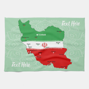 Linge De Cuisine Carte de l'Iran avec drapeau et emblème