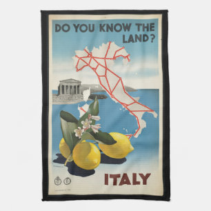 Linge De Cuisine Carte de l'Italie Vintage voyage avec citrons