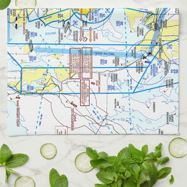 Linge De Cuisine Carte de navigation aérienne de l'aéroport Seattle (Plié)