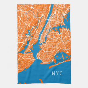 Linge De Cuisine Carte de New York cool   NYC   Turquoise & Orange