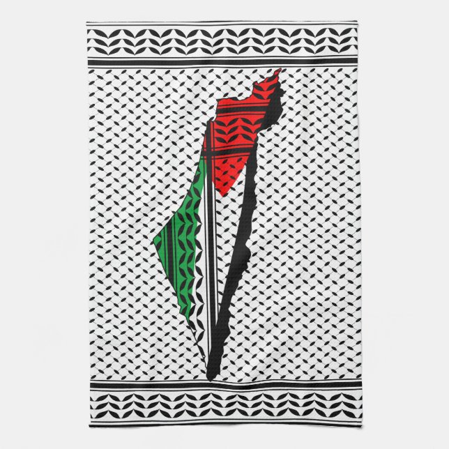 Linge De Cuisine Carte de Palestine avec drapeau et Motif Keffiyeg (Vertical)
