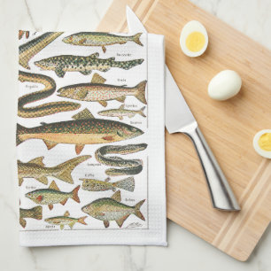 Linge De Cuisine Carte de poissons antique Sous l'océan