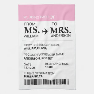 Linge De Cuisine Carte d'embarquement de mariée élégante moderne pe