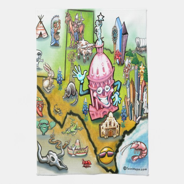 Linge De Cuisine Carte du dessin animé Austin Texas (Vertical)