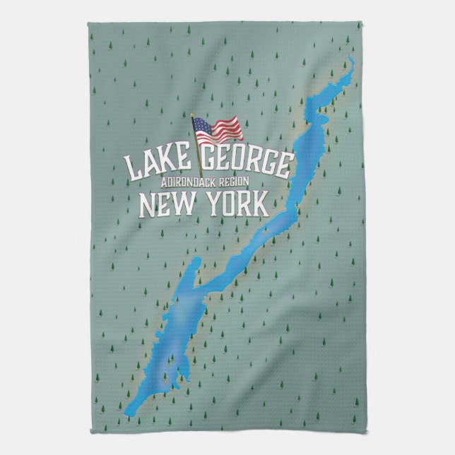 Linge De Cuisine Carte du lac George New York (Vertical)