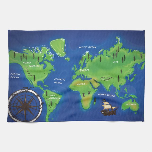 Linge De Cuisine Carte du monde (Horizontal)