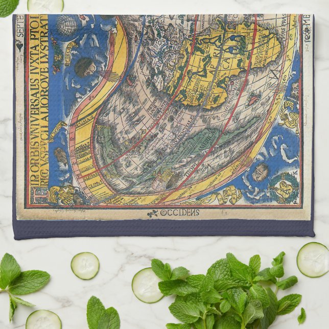 Linge De Cuisine Carte du monde antique en forme de cœur par Peter  (Plié)