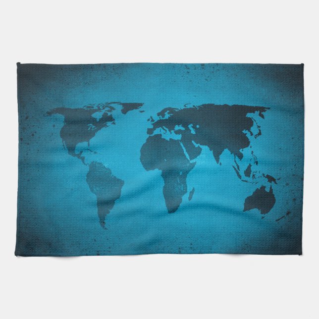 Linge De Cuisine carte du monde bleu vintage (Horizontal)