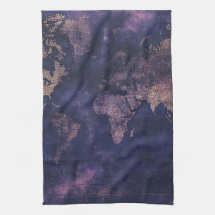 Linge De Cuisine Carte du monde céleste violet Dark Academia