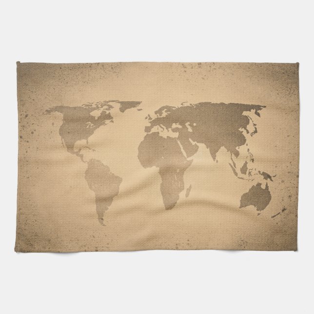 Linge De Cuisine carte du monde vintage (Horizontal)