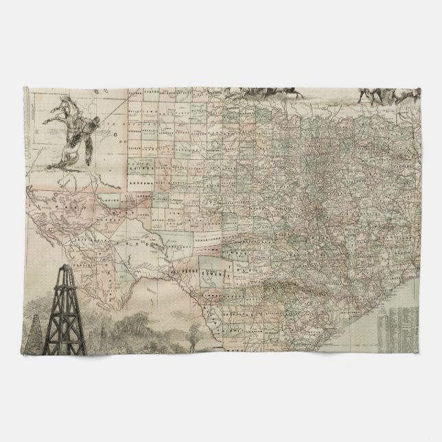 Linge De Cuisine Carte du Texas aux frontières du comté (Horizontal)