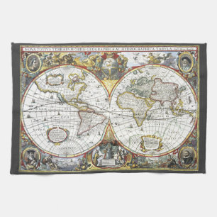 Linge De Cuisine Carte du Vieux Monde antique par Hendrik Hondius, 