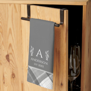 Linge De Cuisine Carte gris foncé Nom personnalisé Monogramme