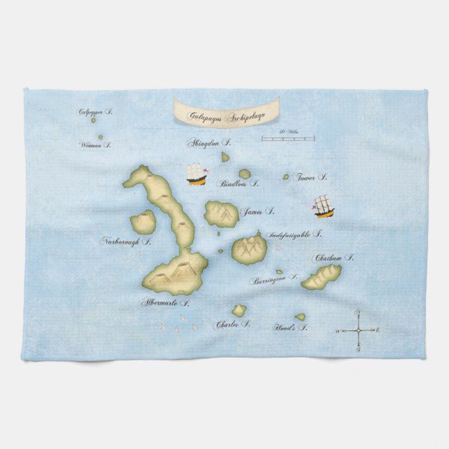 Linge De Cuisine Carte marine de l'archipel des Galapagos avec des  (Horizontal)