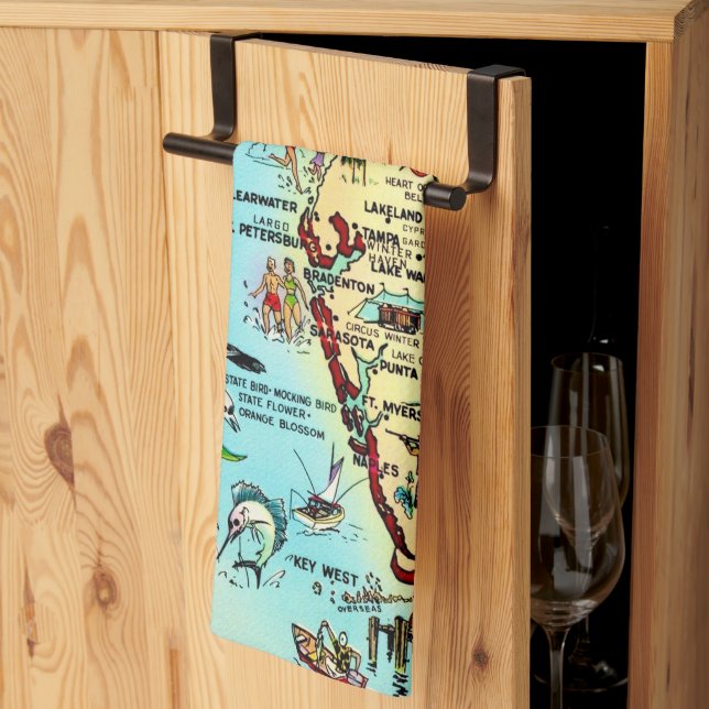 Linge De Cuisine Carte rétro de Floride  (Pliage en tiers)