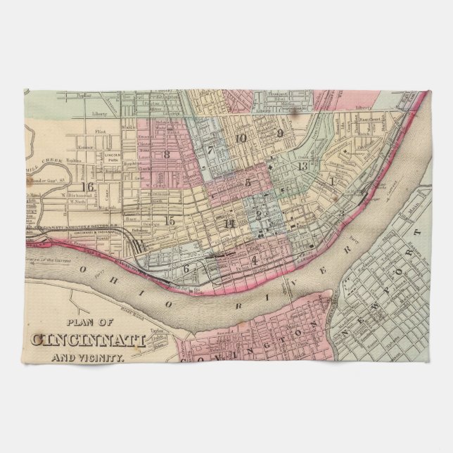 Linge De Cuisine Carte vintage de Cincinnati (1780) (Horizontal)