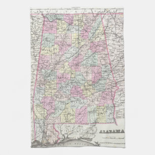 Linge De Cuisine Carte vintage de l'Alabama (1855)
