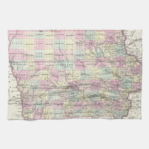 Linge De Cuisine Carte vintage de l'Iowa (1855)