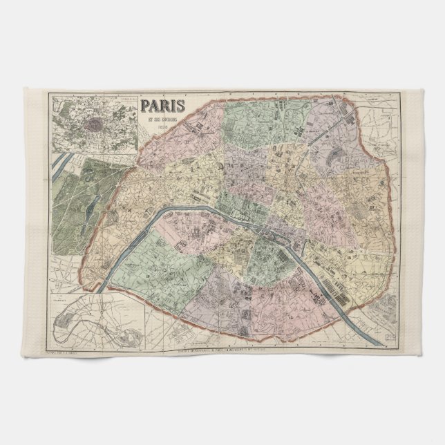 Linge De Cuisine Carte vintage de Paris 1878 (Horizontal)