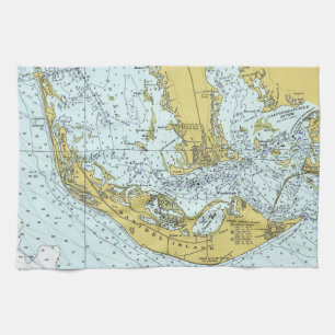 Linge De Cuisine Carte vintage d'île de Sanibel, la Floride