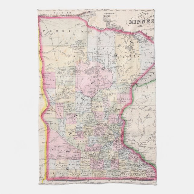 Linge De Cuisine Carte vintage du Minnesota (1864) (Vertical)