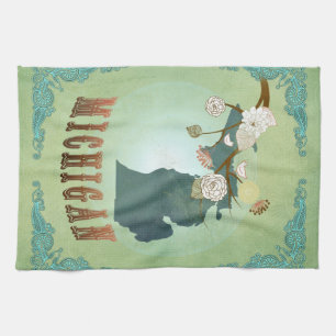 Linge De Cuisine Carte vintage moderne d'État du Michigan - vert